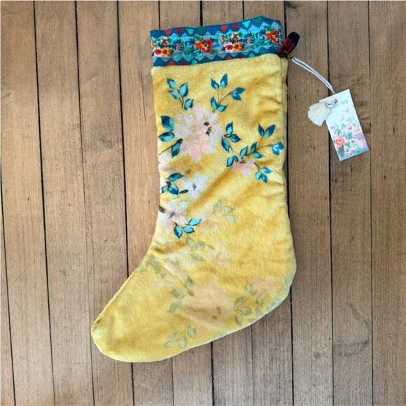 NWT Johnny Was Reversible Yellow Floral Embroidered Christmas Holiday Stocking - Picture 5 of 7